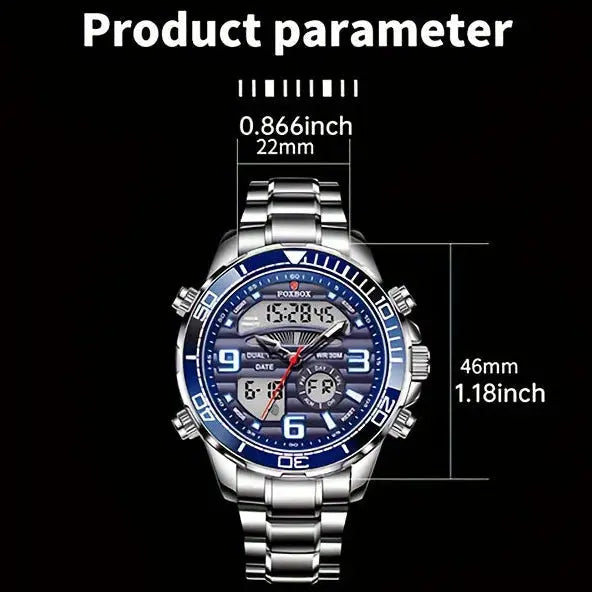 LIGE Men's Dual Display Watch – Stainless Steel Quartz (6 models available)