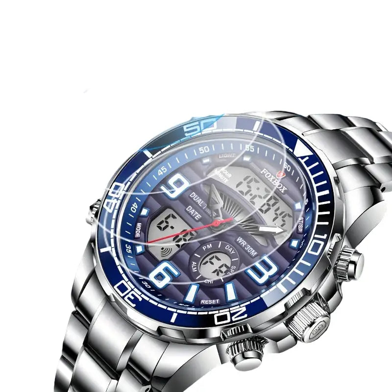LIGE Men's Dual Display Watch – Stainless Steel Quartz (6 models available)