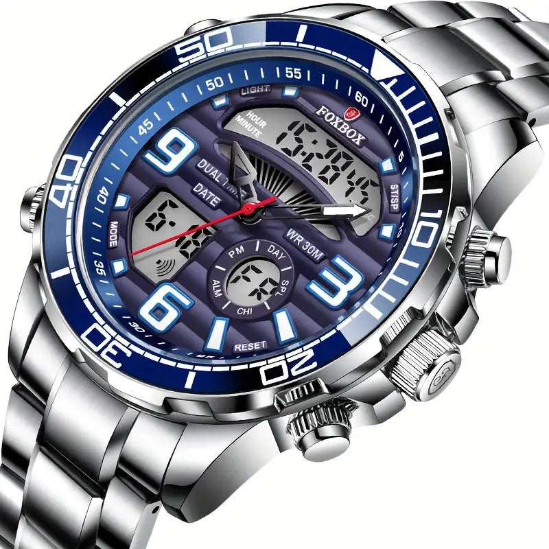 LIGE Men's Dual Display Watch – Stainless Steel Quartz (6 models available)