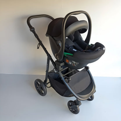 Newborn Pram – Poplar Stroller with Carrycot, Car Seat and Rotating ISOFIX Base (Black)