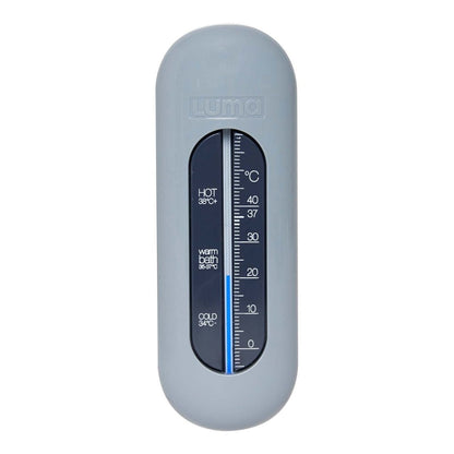 A light blue bath thermometer for babies to ensure the water is at a safe temperature for them.