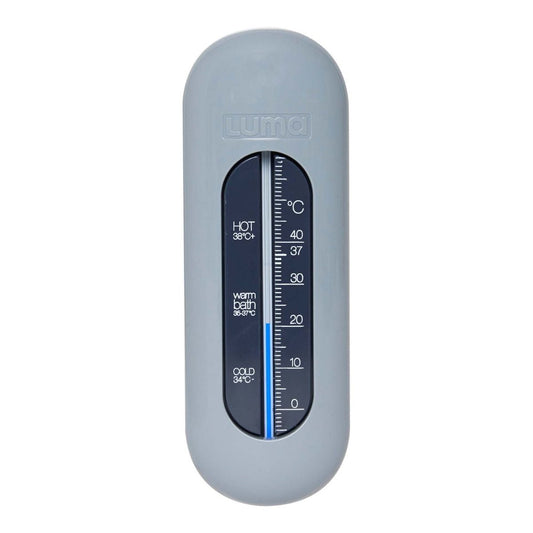 A light blue bath thermometer for babies to ensure the water is at a safe temperature for them.