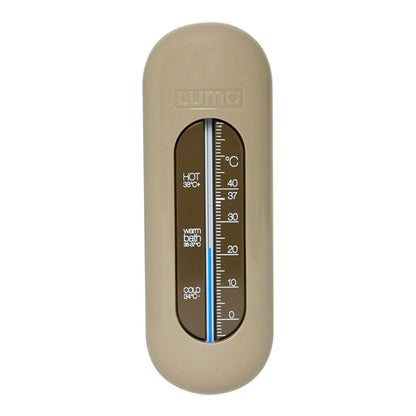An olive bath thermometer for babies to ensure the water is at a safe temperature for them.
