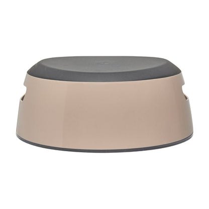 Round beige potty stool with a gray top on a white background
