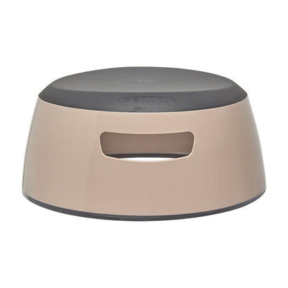 Step stool with a grey top and beige bottom on a white background.