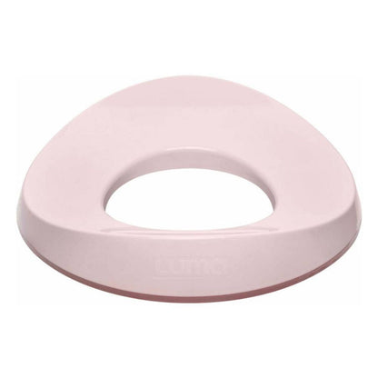 Pink toilet seat cover on a white background