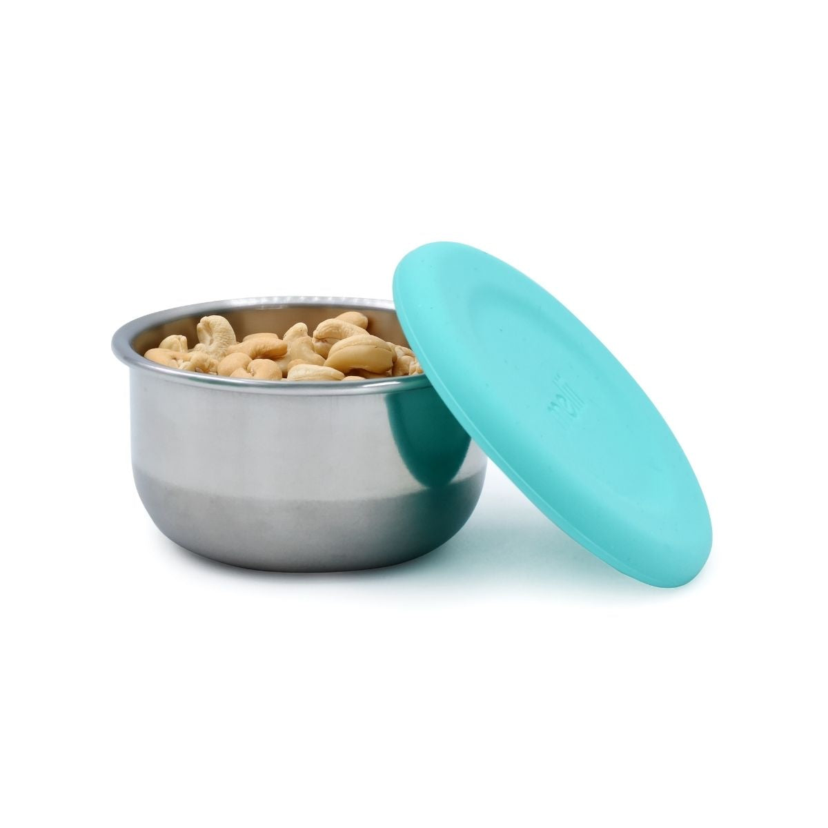 The blue container holding nuts.