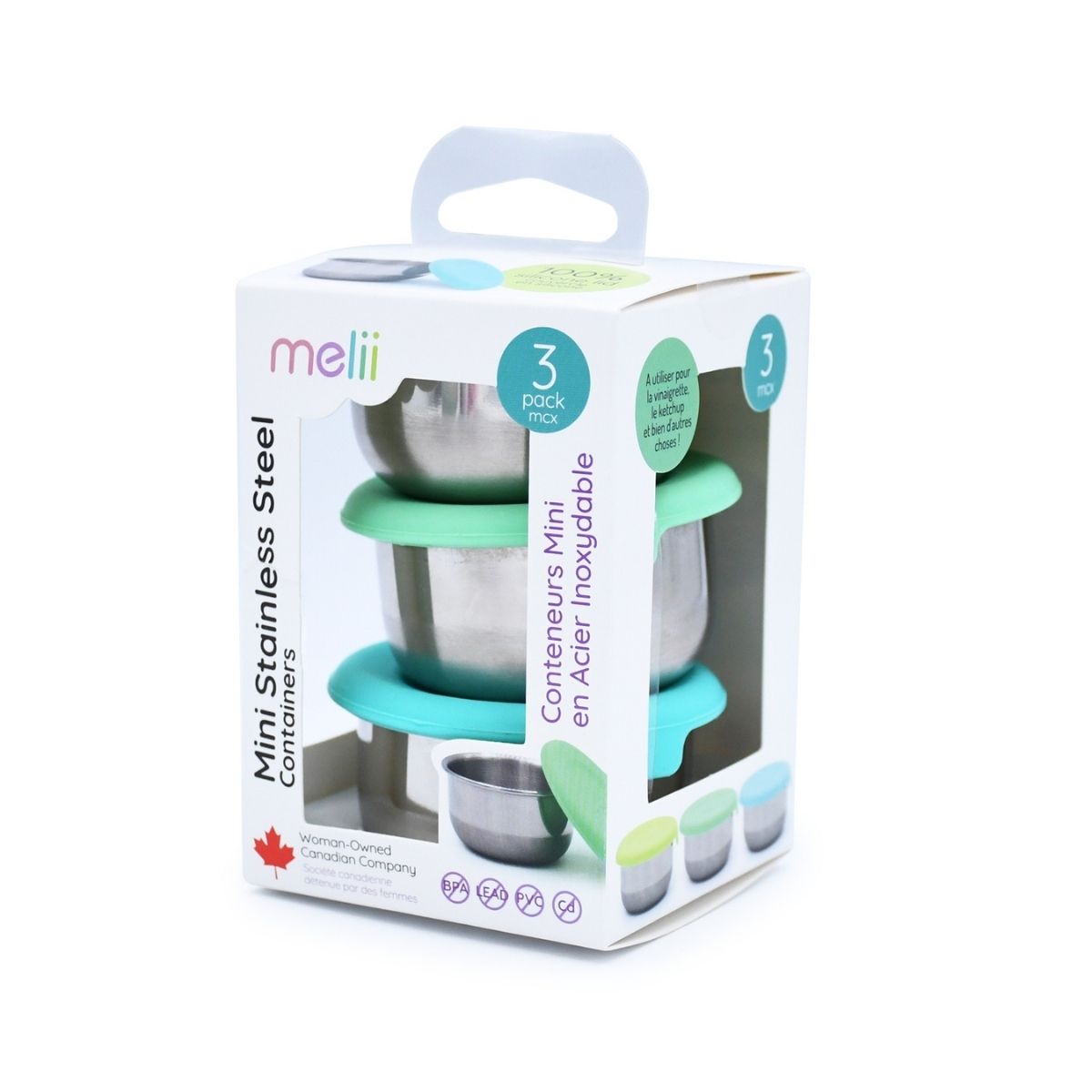 The packaging of the 3 containers.