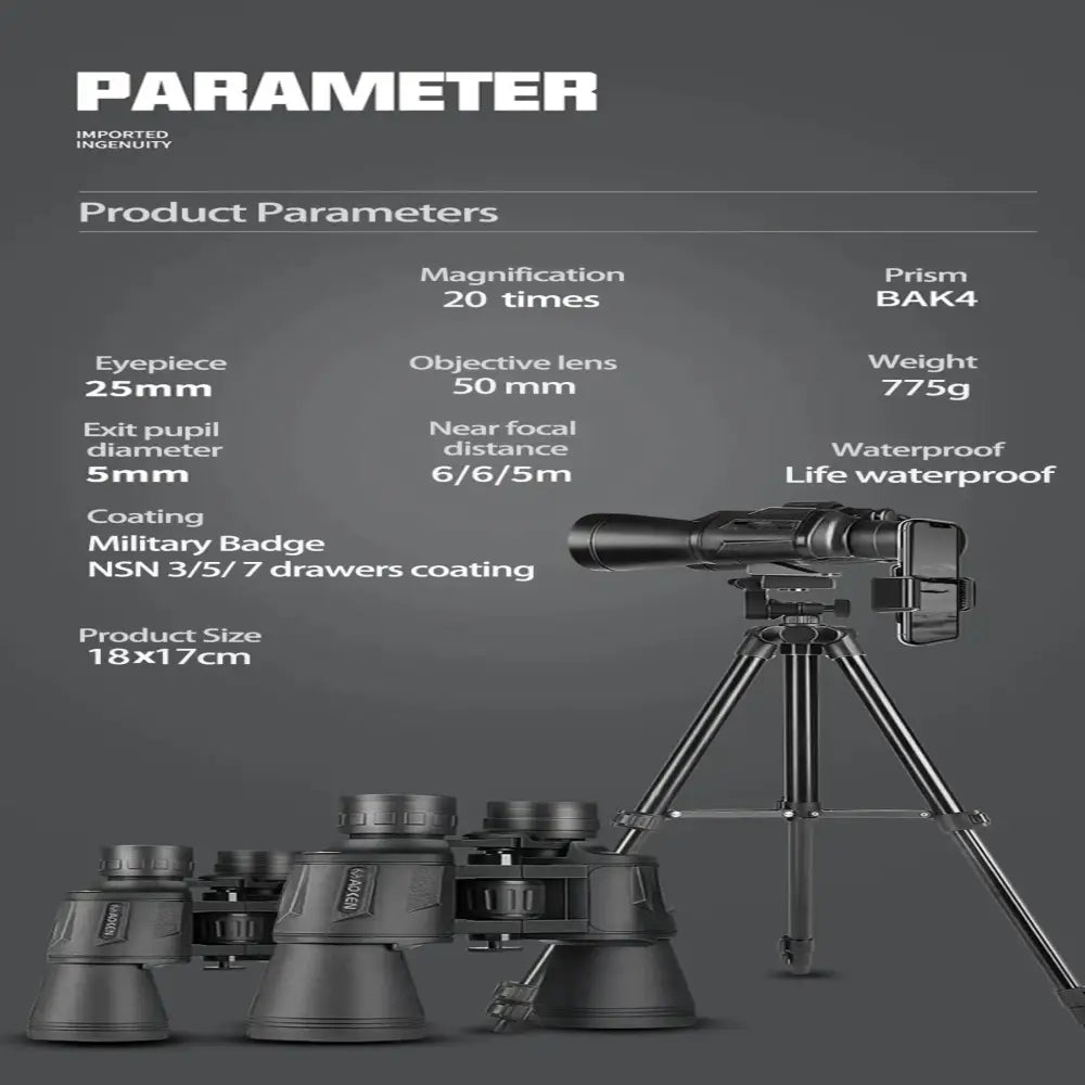 Military HD Binoculars – Long Range BAK4 Prism (20x50)