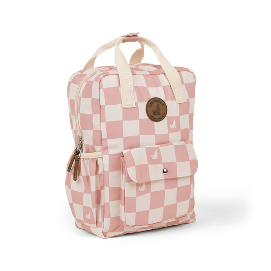 Backpack with light pink and cream checks