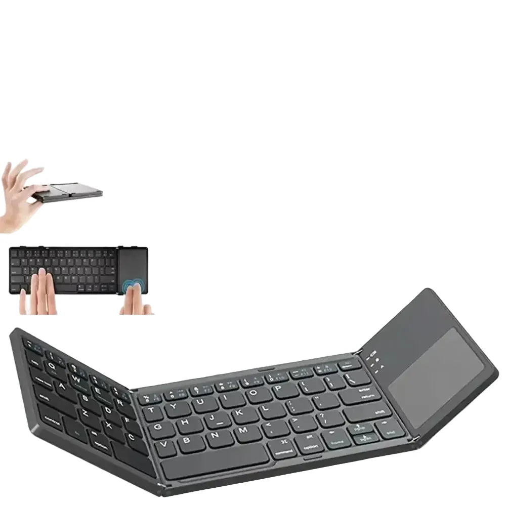 Mini Foldable Bluetooth Keyboard with Touchpad, Rechargeable Wireless Ultra-Slim Pocket Keyboard for Tablet & Laptop