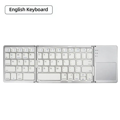 Mini Foldable Bluetooth Keyboard with Touchpad, Rechargeable Wireless Ultra-Slim Pocket Keyboard for Tablet & Laptop