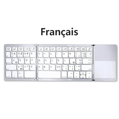 Mini Foldable Bluetooth Keyboard with Touchpad, Rechargeable Wireless Ultra-Slim Pocket Keyboard for Tablet & Laptop