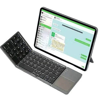 Mini Foldable Bluetooth Keyboard with Touchpad, Rechargeable Wireless Ultra-Slim Pocket Keyboard for Tablet & Laptop