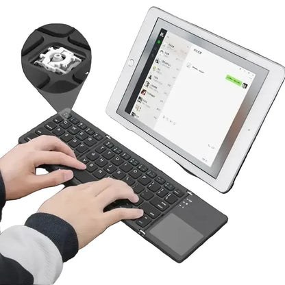 Mini Foldable Bluetooth Keyboard with Touchpad, Rechargeable Wireless Ultra-Slim Pocket Keyboard for Tablet & Laptop