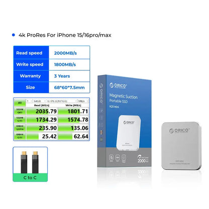 Mini Magnetic External SSD 2000MB/s (2 colours available)