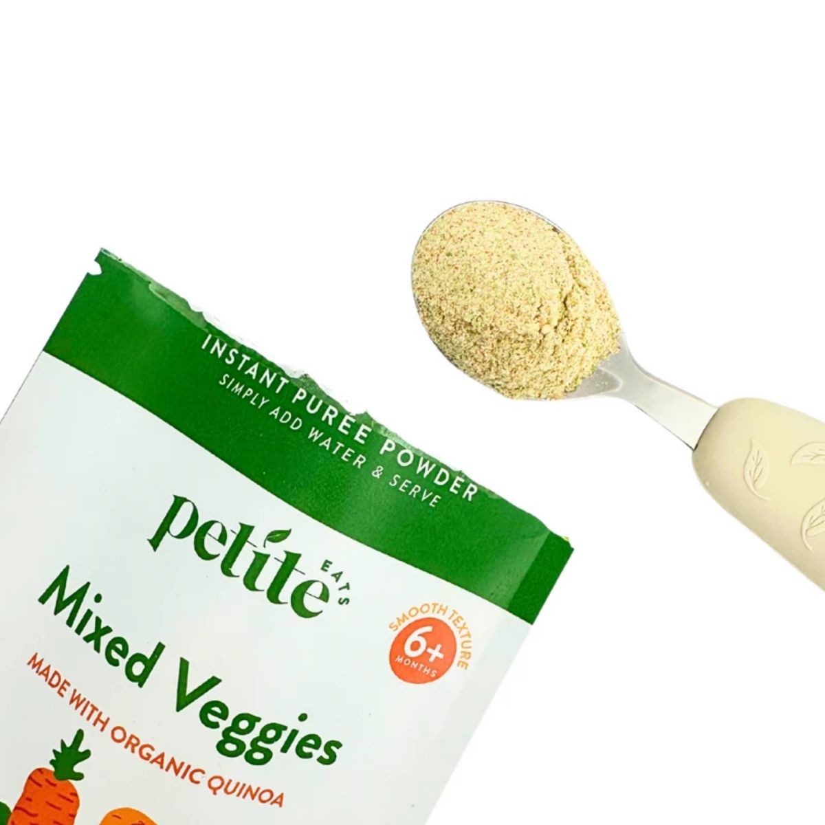 Showing the pureed powder being spooned out of the 20g packet.