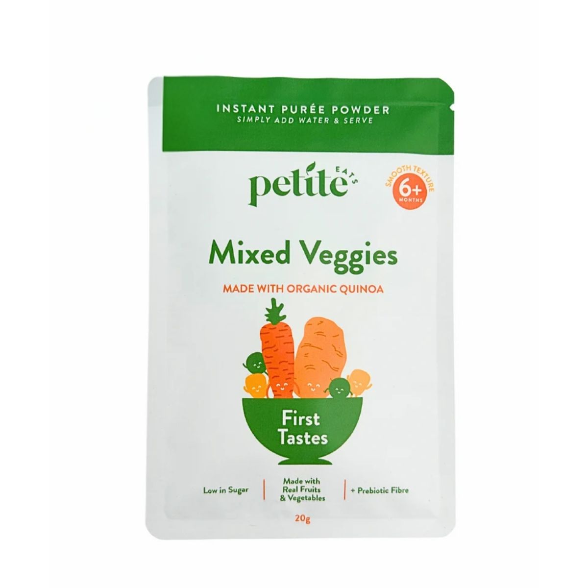 The Petite Ears Mixed Veggies is part of the first taste range for babies. It is a great first food option to introduce fruit and veggies into their solids routine.