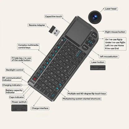 Mini Wireless Keyboard with Backlit Touchpad & Air Mouse