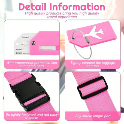 Multi-Colour Luggage Strap Set with Tag (8 colours available)