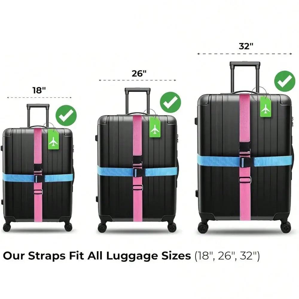 Multi-Colour Luggage Strap Set with Tag (8 colours available)