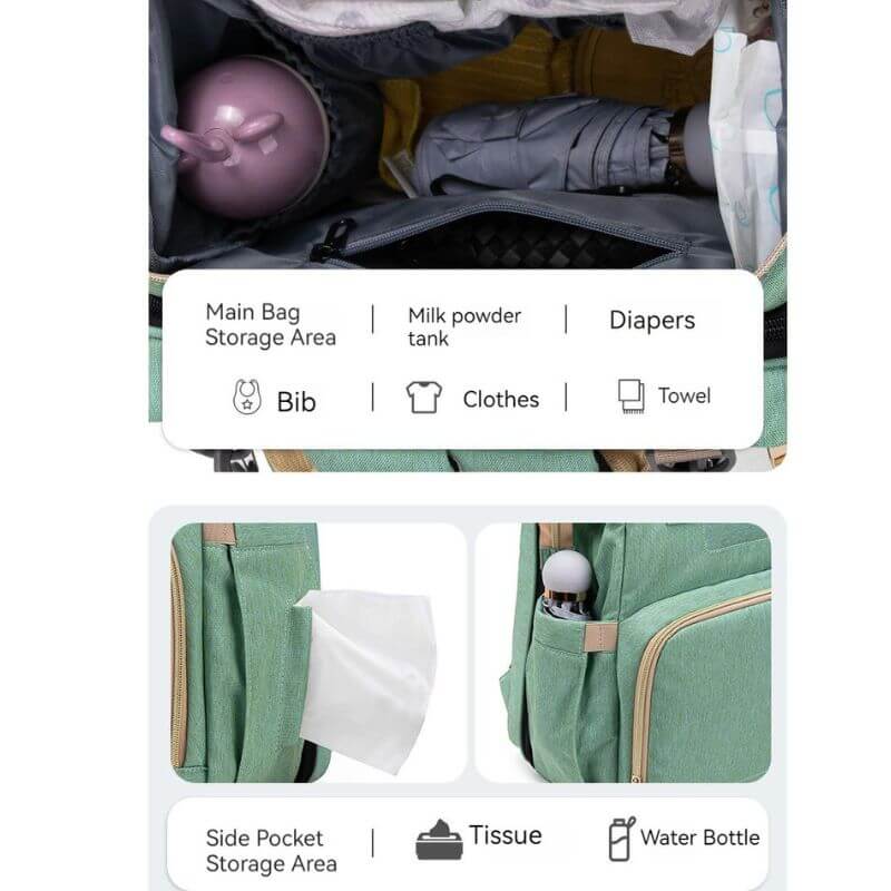 New Nappy Diaper Bag & Travel Crib-Light Green