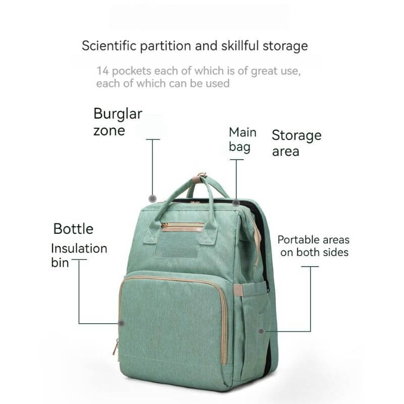 New Nappy Diaper Bag & Travel Crib-Light Green