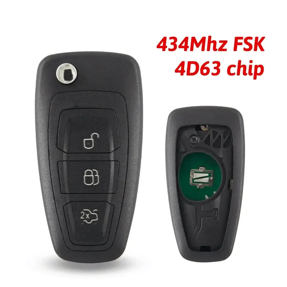 3-Button Flip Remote Car Key 434MHz 4D63 Chip HU101 for Ford Mondeo, Focus, C-Max & S-Max (2011–2015)