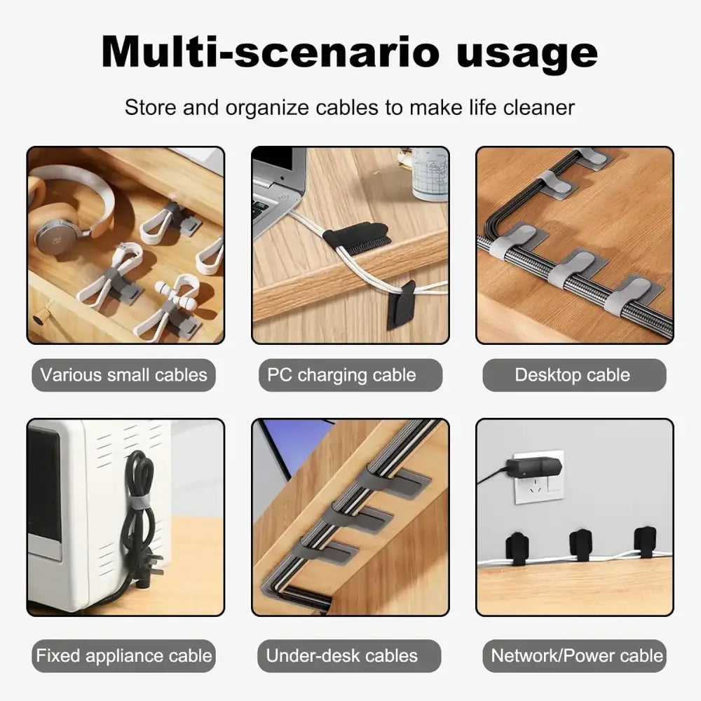 Reusable Cable Ties with Self-Adhesive Power Cord Holder
