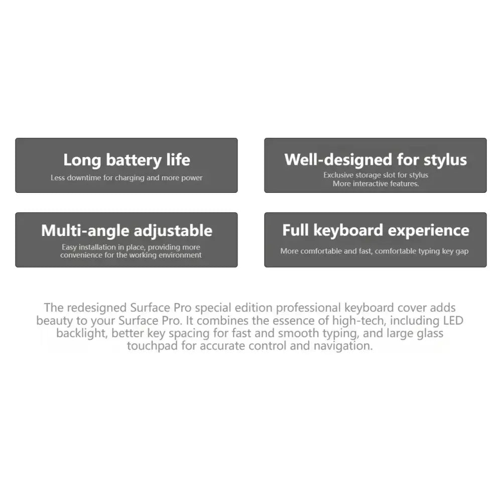 Surface Pro 8/9/X/10/11 Bluetooth Magnetic Keyboard with Touchpad, Pen Slot & 7 Colors available