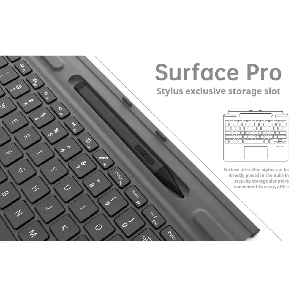 Surface Pro 8/9/X/10/11 Bluetooth Magnetic Keyboard with Touchpad, Pen Slot & 7 Colors available