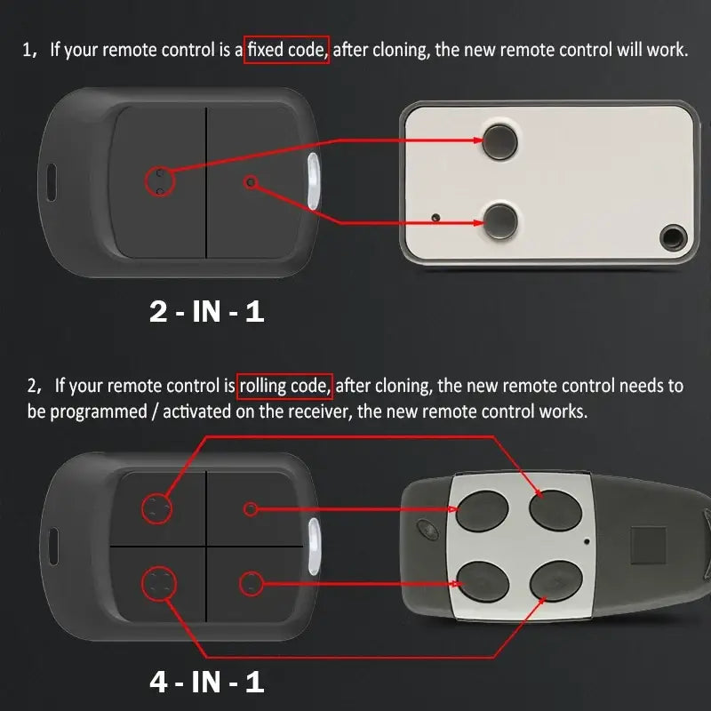 280–868MHz Multifrequency Garage Door Remote Control Duplicator, Auto-Scan