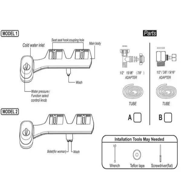 Non-Electric Dual Nozzle Toilet Seat Attachment (different types available)