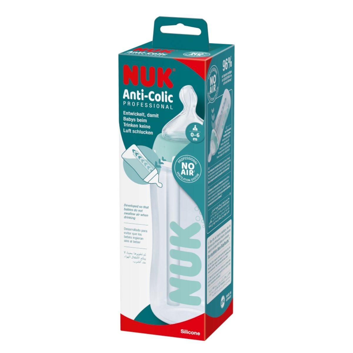 Packaging of the nuk anti colic baby bottle.