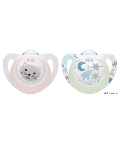 NUK Star Day & Night Silicone Soother - Orthodontic, BPA-Free | 2-Pack
