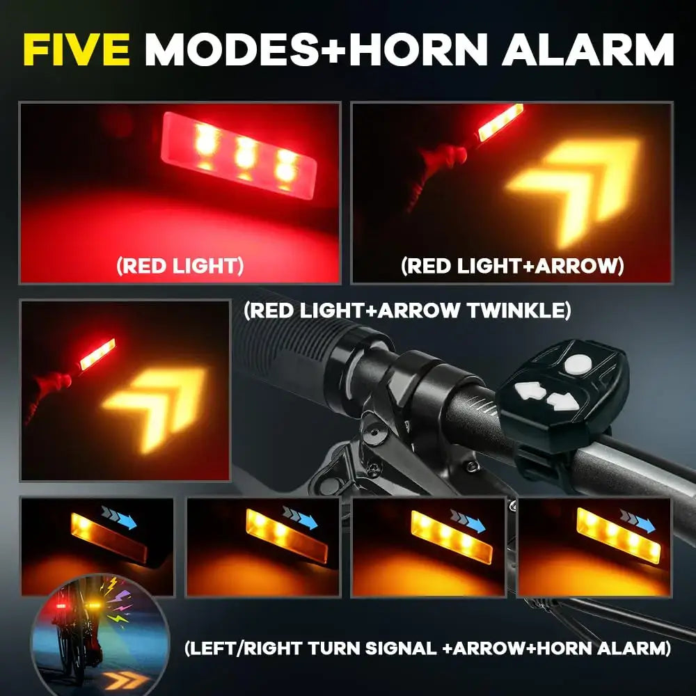 Wireless Remote-Controlled Bike Tail Light with Turn Signals (Waterproof)