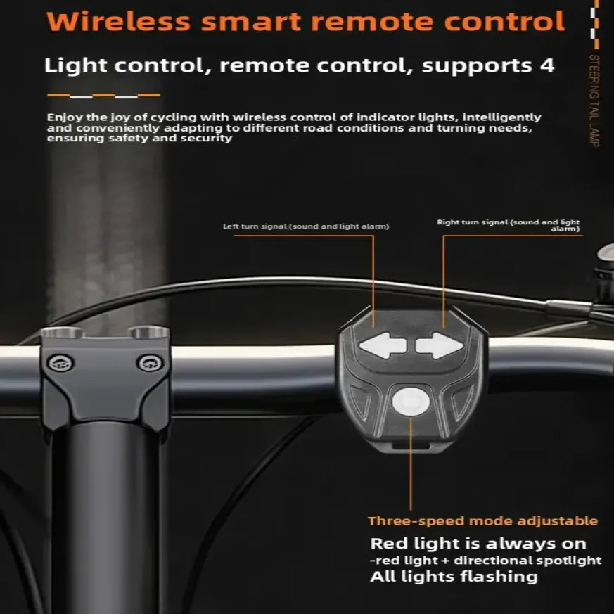 Wireless Remote-Controlled Bike Tail Light with Turn Signals (Waterproof)