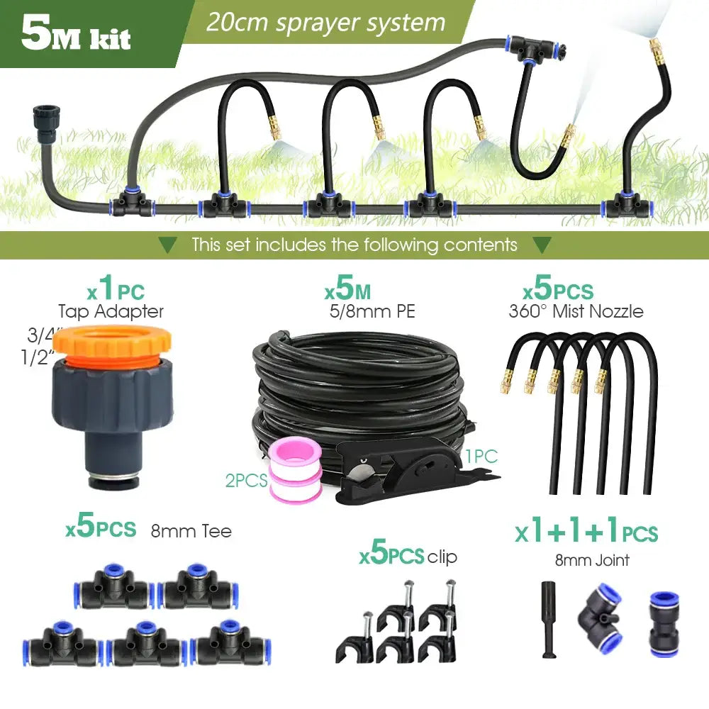 PE Hose with Adjustable Misting Sprayer & Pump Kit for Garden (different sizes available)