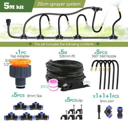 PE Hose with Adjustable Misting Sprayer & Pump Kit for Garden (different sizes available)