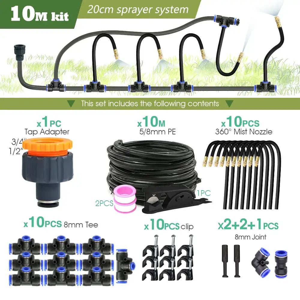 PE Hose with Adjustable Misting Sprayer & Pump Kit for Garden (different sizes available)