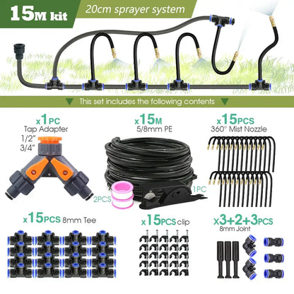 PE Hose with Adjustable Misting Sprayer & Pump Kit for Garden (different sizes available)