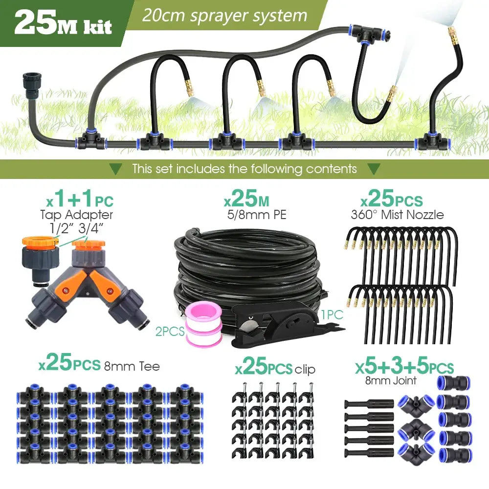 PE Hose with Adjustable Misting Sprayer & Pump Kit for Garden (different sizes available)