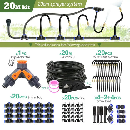 PE Hose with Adjustable Misting Sprayer & Pump Kit for Garden (different sizes available)