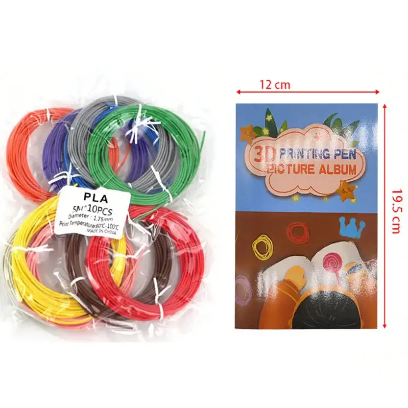 PLA 3D Pen Filament 50m – 10 Colours with Copy Painting Album
