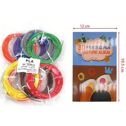 PLA 3D Pen Filament 50m – 10 Colours with Copy Painting Album