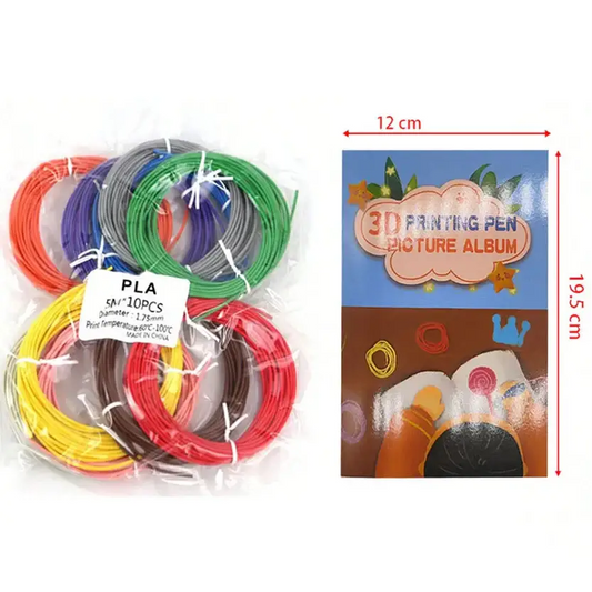 PLA 3D Pen Filament 50m – 10 Colours with Copy Painting Album