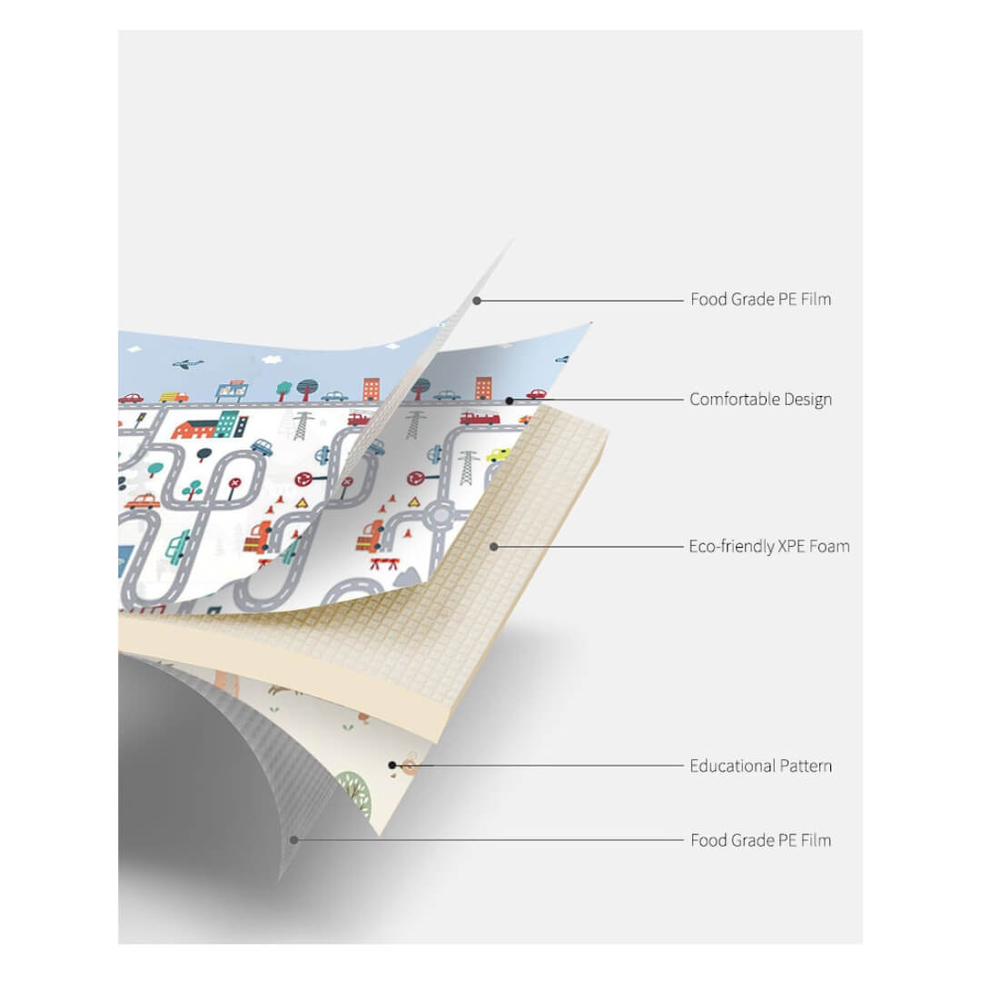 180x150x1 cm Foldable Baby Playmat with Carry Bag - Africa Animals & Curve Both Sides-G