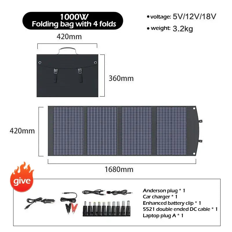 Portable 2000W Solar Charger with Bag