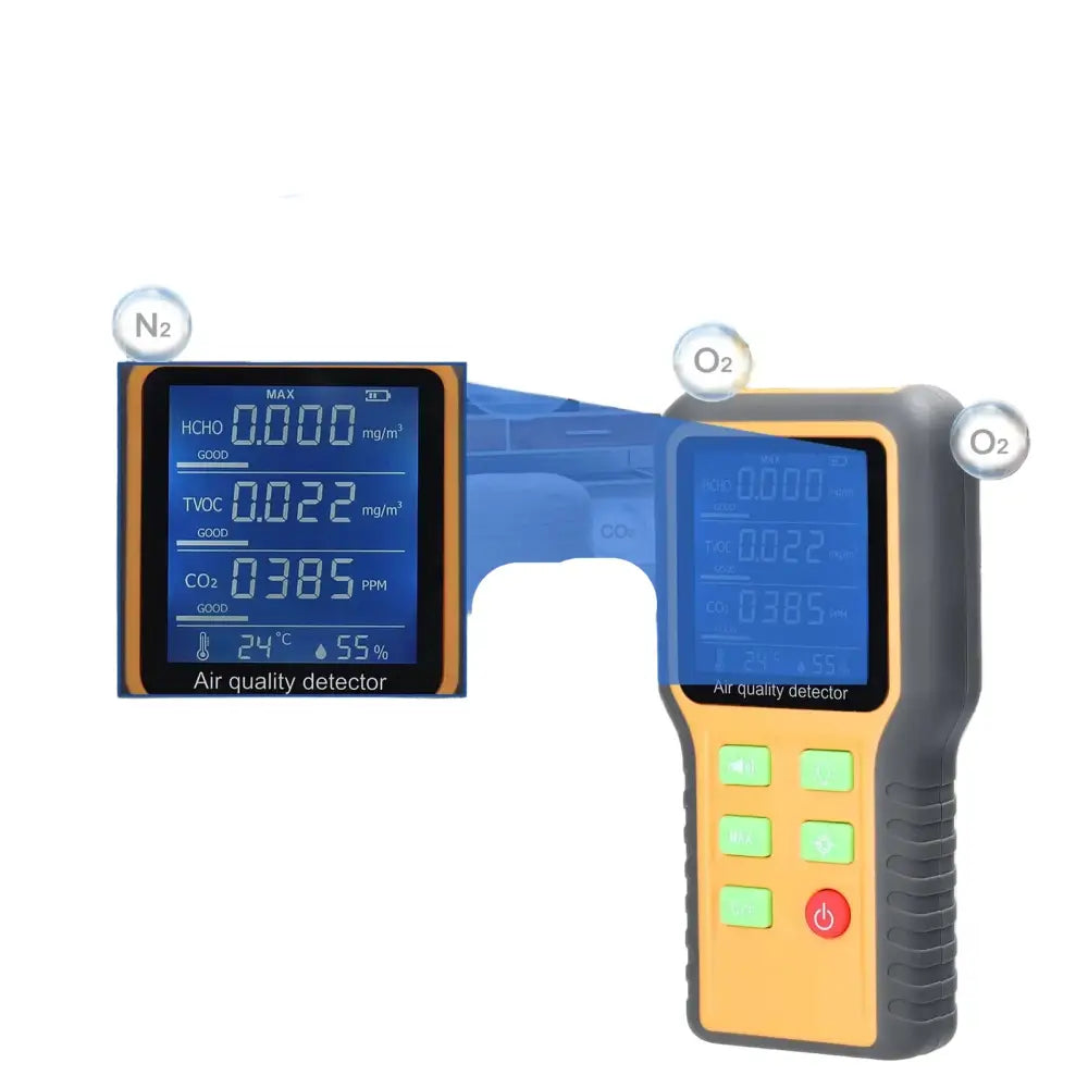 Portable Air Quality Monitor – CO2, TVOC, HCHO, Temperature & Humidity Detector (5-in-1)