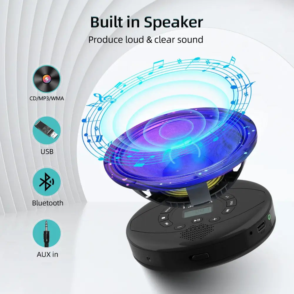 Portable Bluetooth CD Player with Speaker